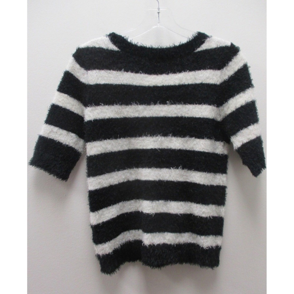 BONGO Eyelash Stripe Sweater Women's Size M Black White 3/4 Sleeve - Picture 7 of 7